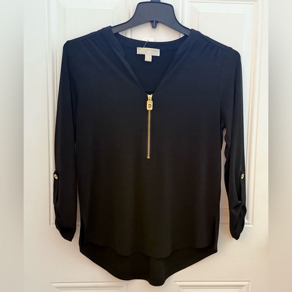 Michael Kors Black Blouse with Gold Zipper